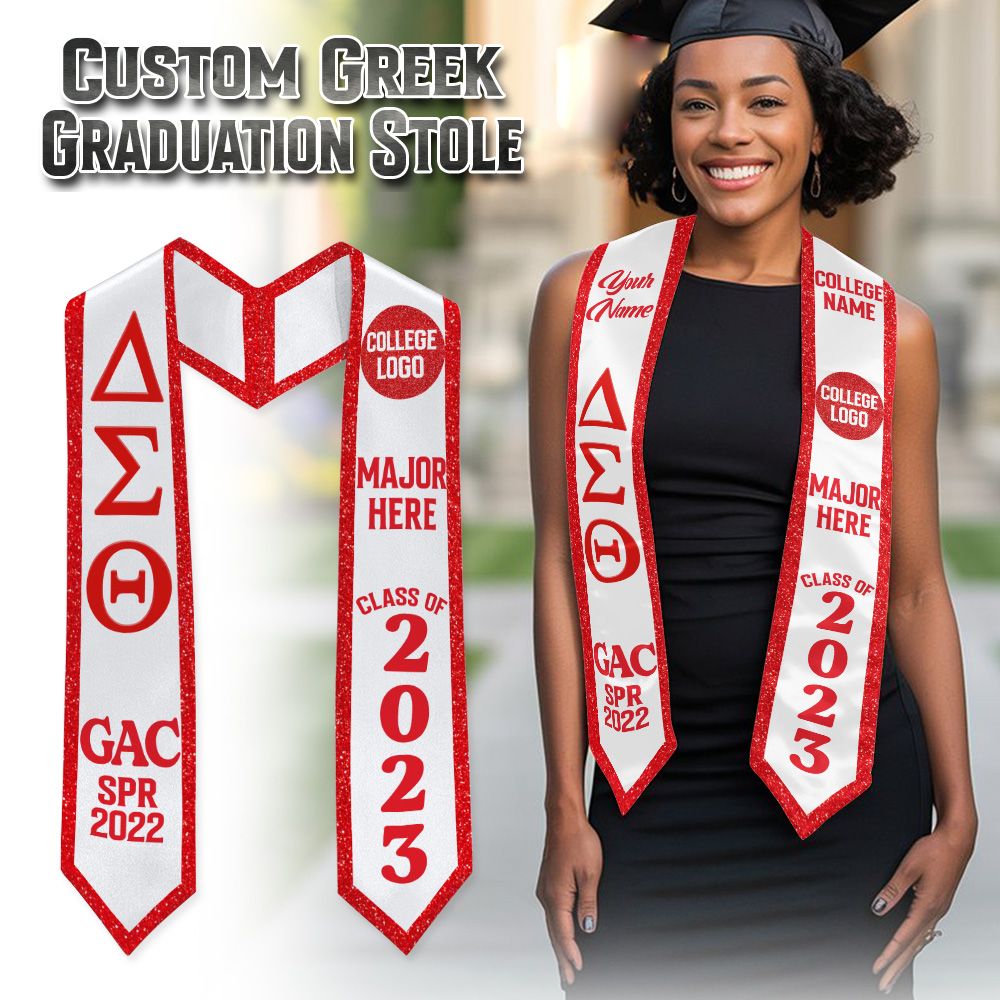 Ireishprint Delta Sigma Theta Custom Your Logo Graduation Stole, Personalized White Color Graduation Stole Delta Sigma Theta Sorority