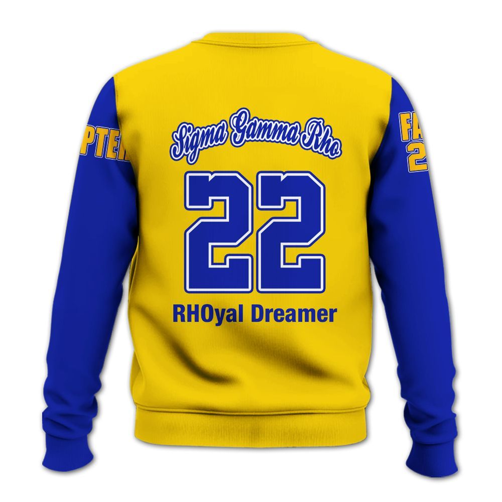 Ireishprint Sigma Gamma Rho Custom Chapter Shirt, Gold Duo RHoyal Blue Style 1922 Sorority Sweatshirt