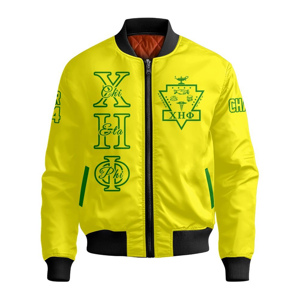 Ireishprint Chi Eta Phi Custom Chapter Shirt, Personalized Lemon Yellow Shirt Chi Eta Phi Sorority Bomber Jacket