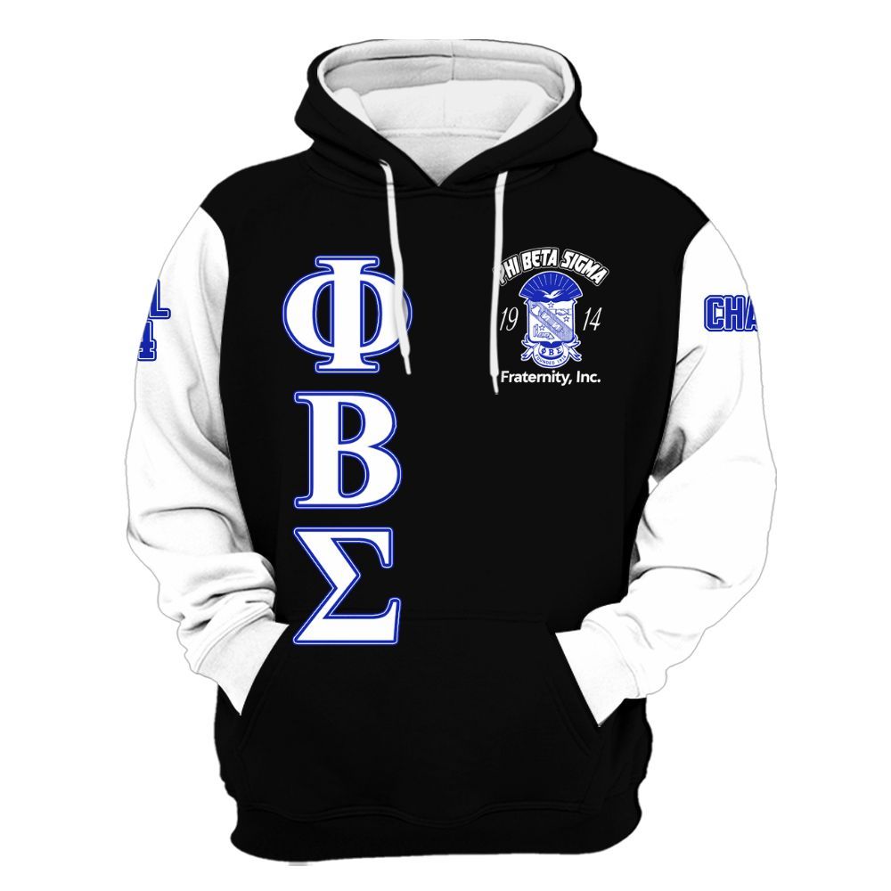 Ireishprint ΦΒΣ Custom Chapter Shirt, Personalized Black White Sleeve 1914 Fraternity Hoodie