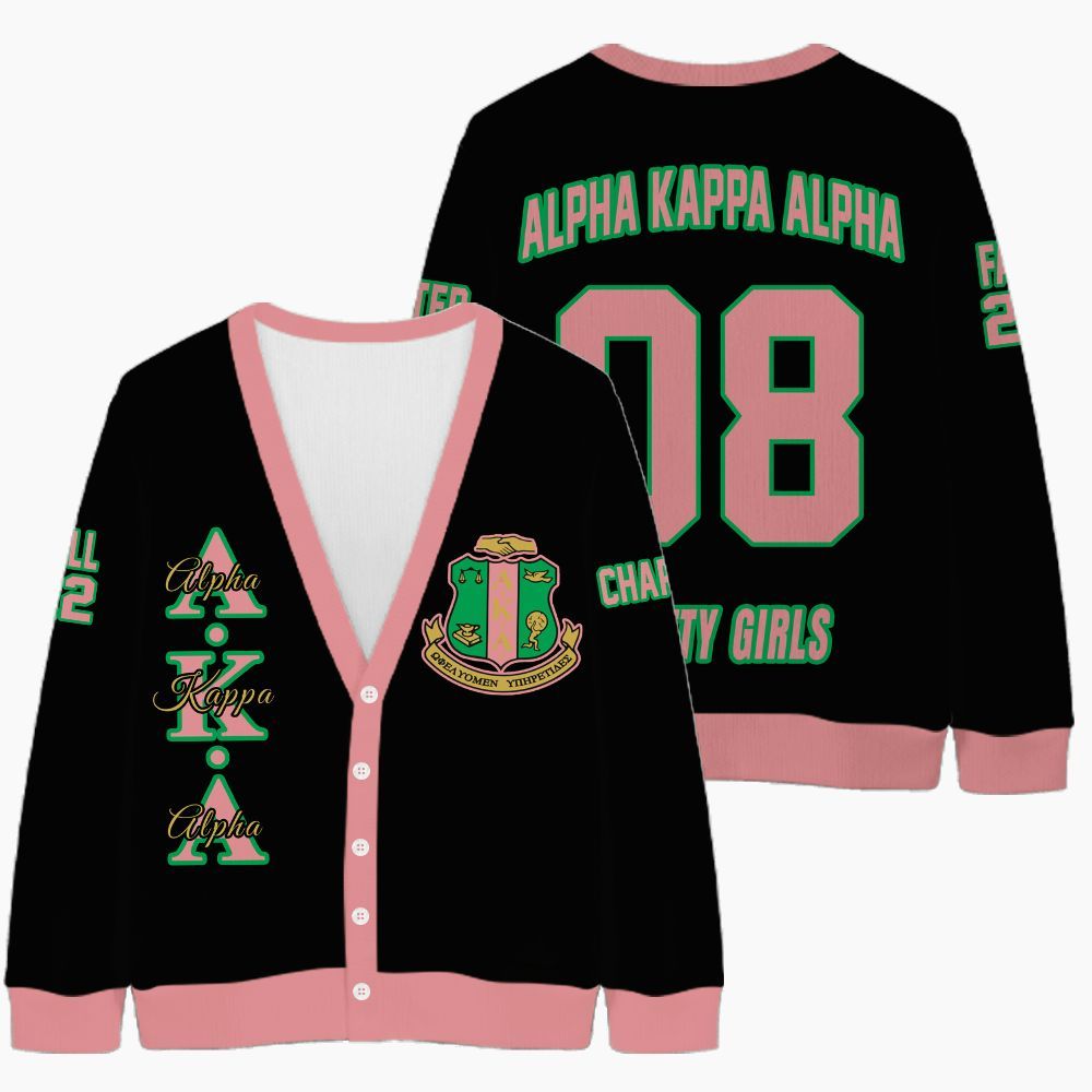 Ireishprint . Custom Chapter Cardigan, Personalized Black Cardigan . Sorority Knitted Cardigan