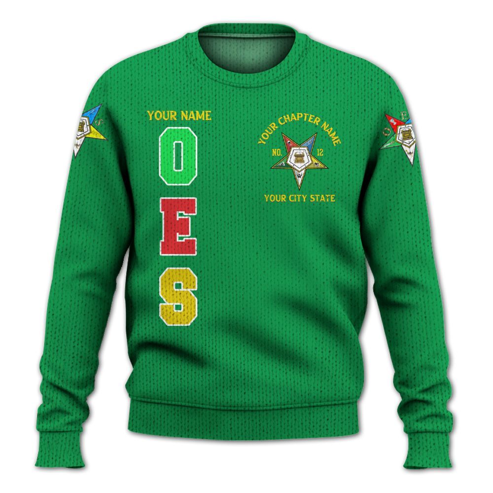 Ireishprint OES Custom Custom Legacy Shirt, Customize Color Block Green Order Of The Eastern Star OES Sorority Knitted Sweater