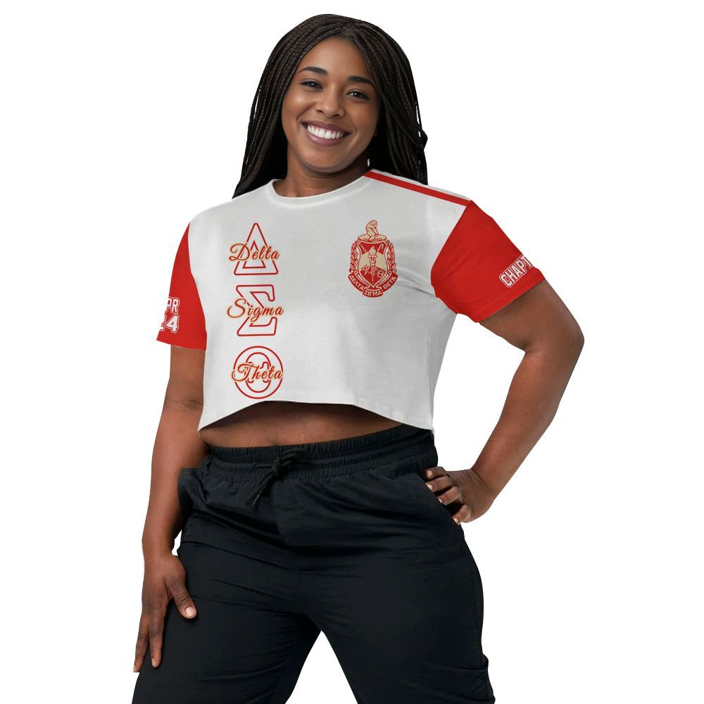 Ireishprint Delta Sigma Theta Custom Chapter Crop Shirt, Personalized Sport Line White Mix Crimson Delta Sigma Theta Sorority Crop Top 3D