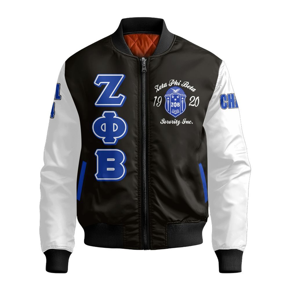 Ireishprint Zeta Phi Beta Custom Chapter Knitted Cardigan, Personalized Your Black Knitted Cardigan Blue Sleeve Z Phi B Sorority Bomber Jacket