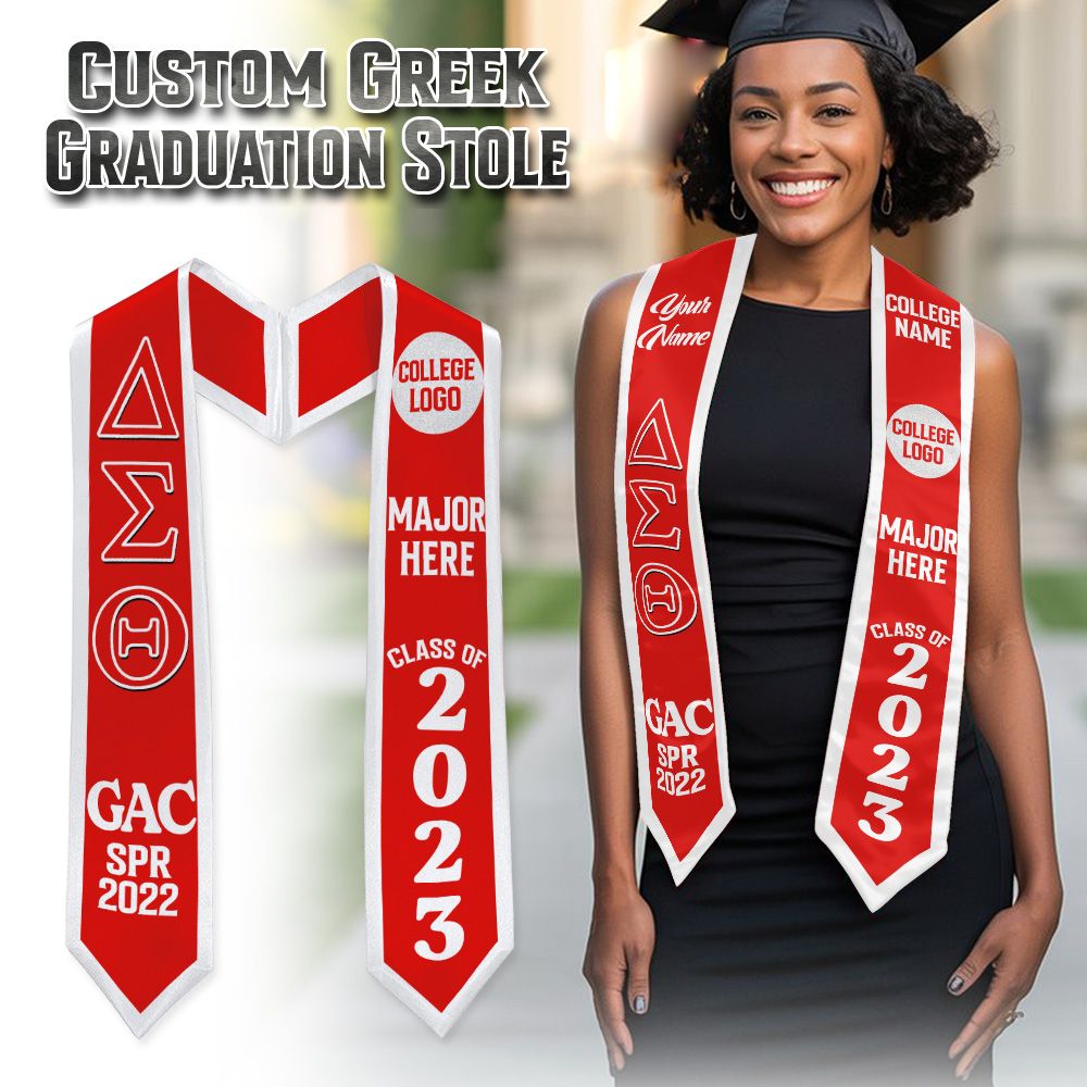 Ireishprint Delta Sigma Theta Custom Your Logo Graduation Stole, Personalized Crimson Color Graduation Stole Delta Sigma Theta Sorority