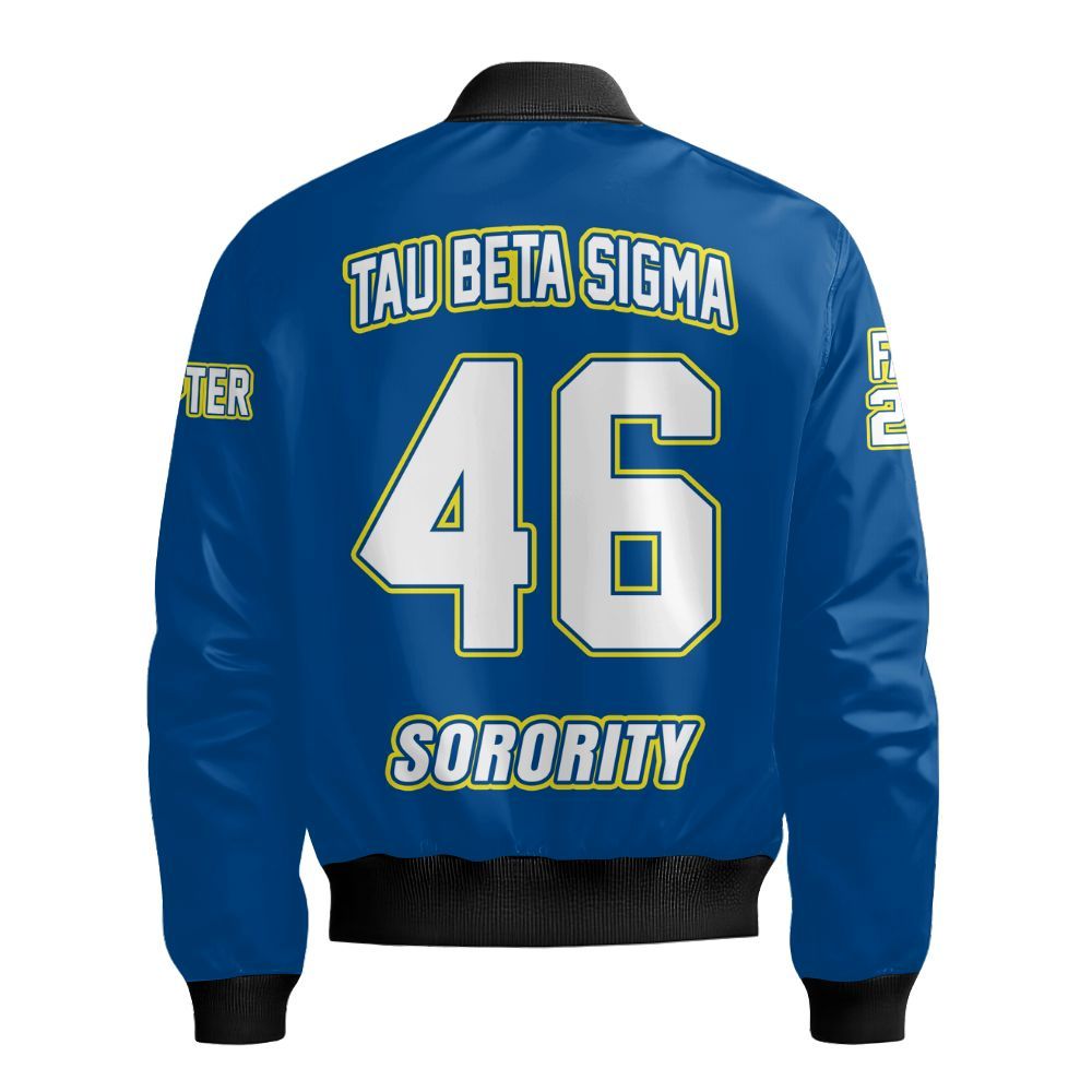 Ireishprint Tau Beta Sigma Custom Chapter Off Shoulder Sweatshirt, Personalized Blue White Off Shoulder Sweatshirt Tau Beta Sigma Sorority Bomber Jacket