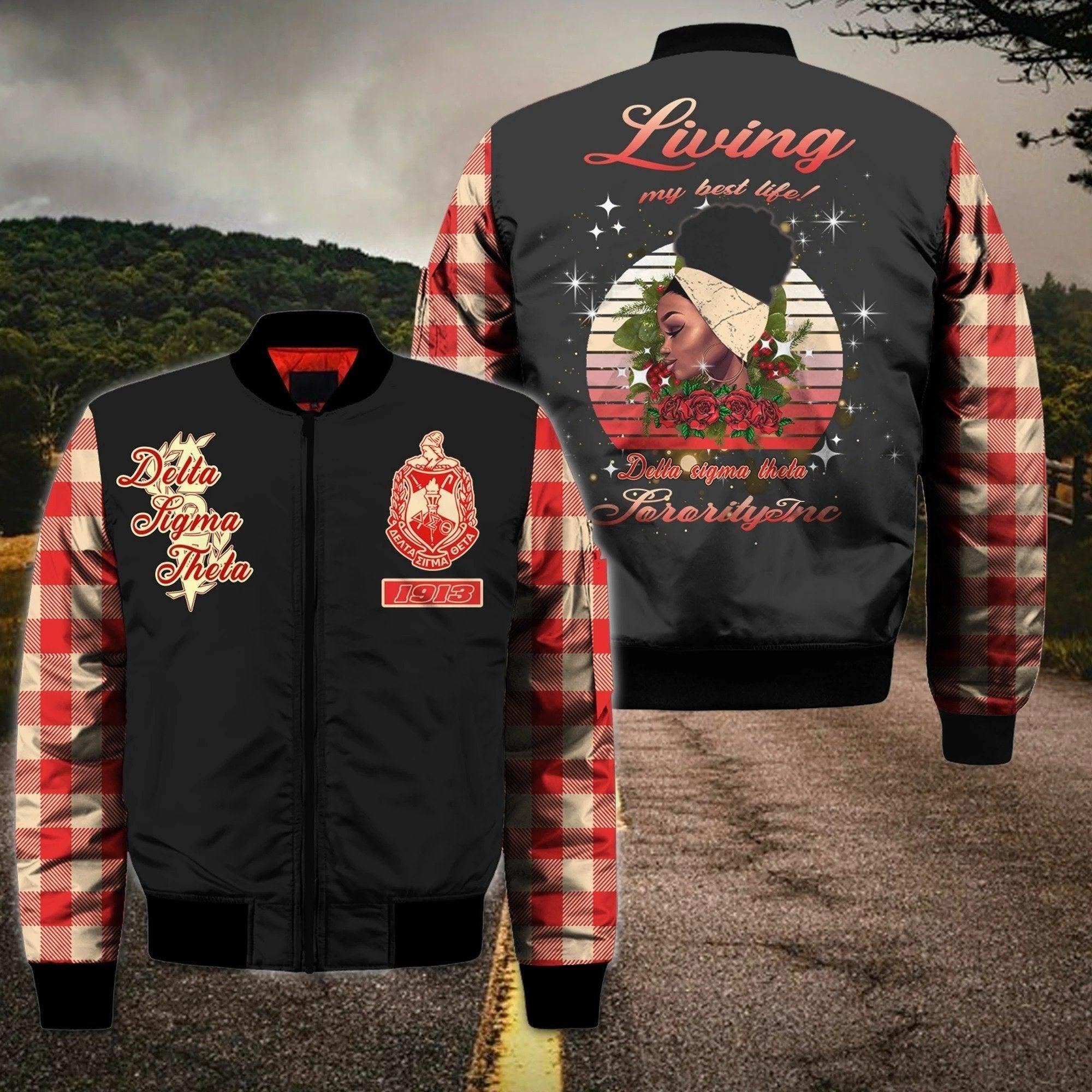 Living My Best Life Delta Sigma Theta Sleeve Zip Bomber Jacket