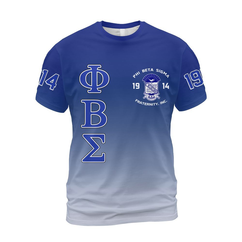 Ireishprint Phi Beta Sigma Shirt, ΦΒΣ Lettered Gradient Royal Blue Style 1914 Fraternity Shirt