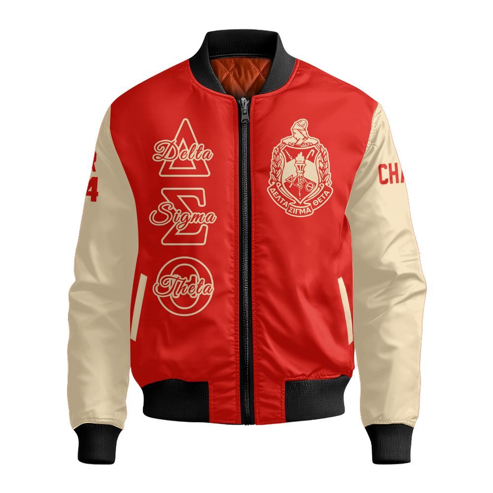 Ireishprint Delta Sigma Theta Custom Chapter Shirt, Personalized Crimson Cream Sleeve Shirt Delta Sigma Theta Sorority Bomber Jacket