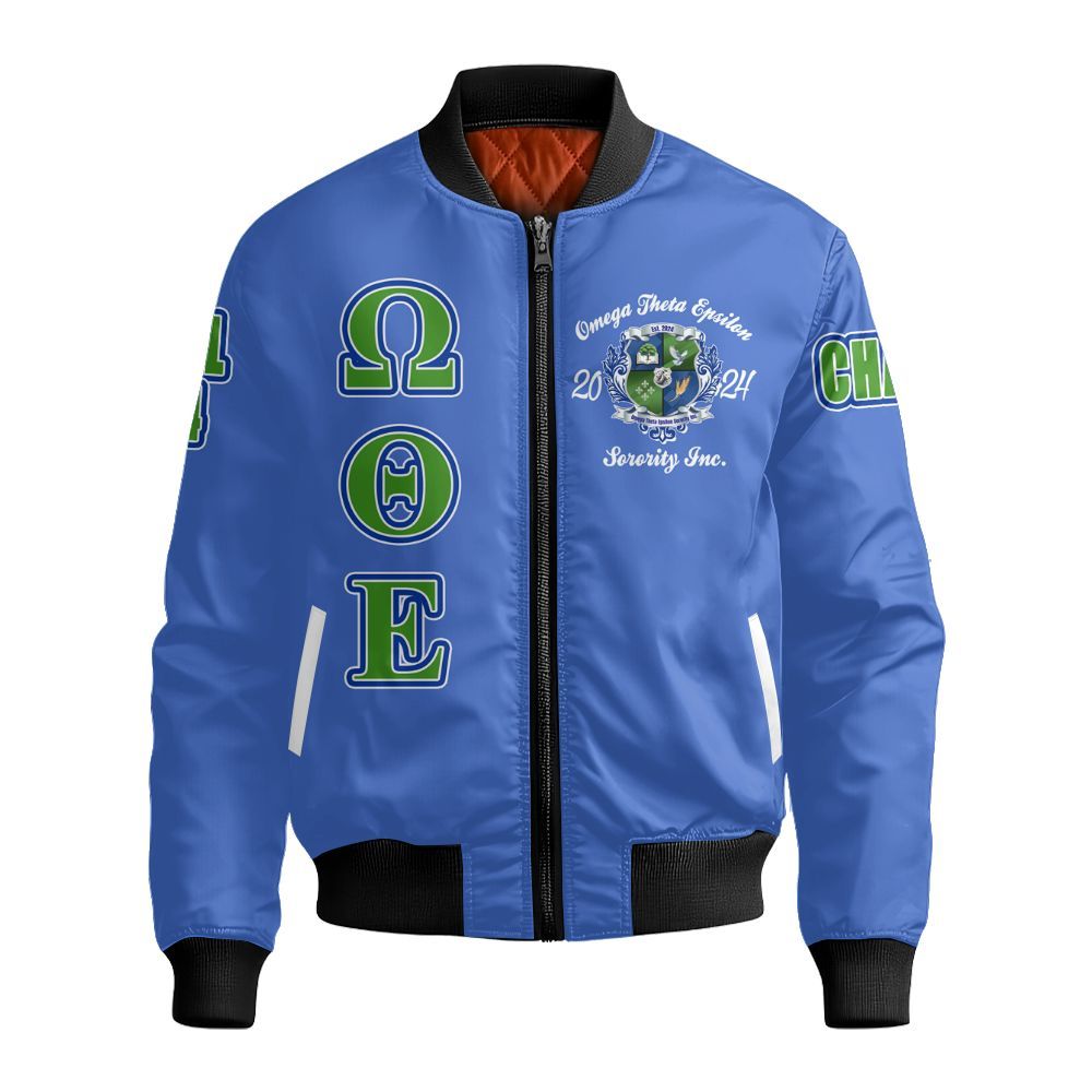 Ireishprint Omega Theta Epsilon Custom Chapter Off Shoulder Sweatshirt, Custom Omega Theta Epsilon Mah Girl Since 2024 Sorority Bomber Jacket