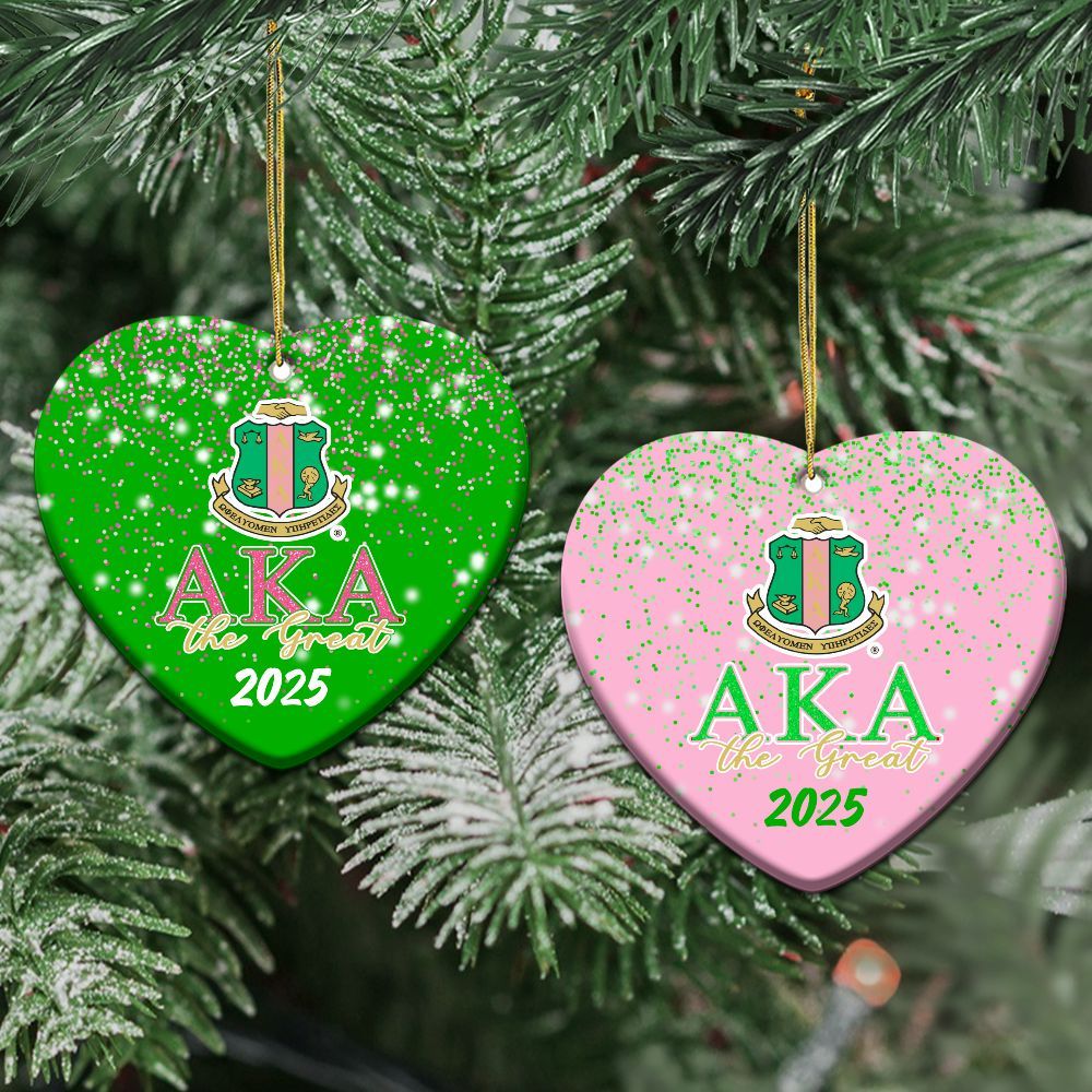 Ireishprint Custo Name A.K.A Ceramic Ornament, Pink Duo Apple Green Xmas Glitter Ornament