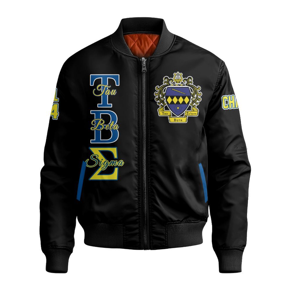 Ireishprint Tau Beta Sigma Custom Chapter Shirt, Personalized Black Yellow Shirt Tau Beta Sigma Sorority Bomber Jacket