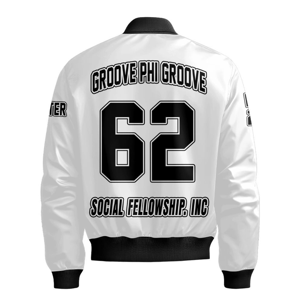 Ireishprint Groove Phi Groove Custom Chapter Varsity Jacket, Personalized White Varsity Jacket Groove Phi Groove Fraternity Bomber Jacket