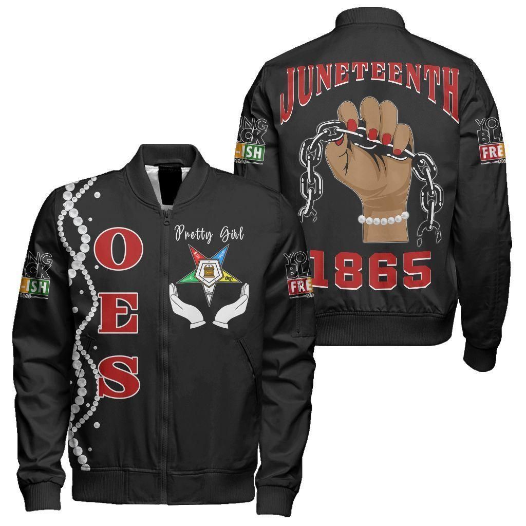 Africa Zone Jacket - Juneteenth Order Of The Eastern Star Pretty Girl Sleeve Zip Bomber Jacket J8