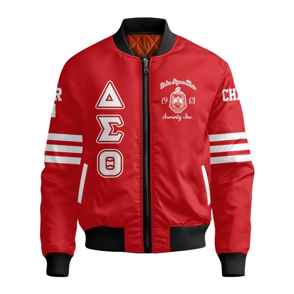 Ireishprint Delta Sigma Theta Custom Chapter Cardigan, Delta Sigma Theta Line Sleeve Crimson Red Cardigan 1913 Sorority Bomber Jacket