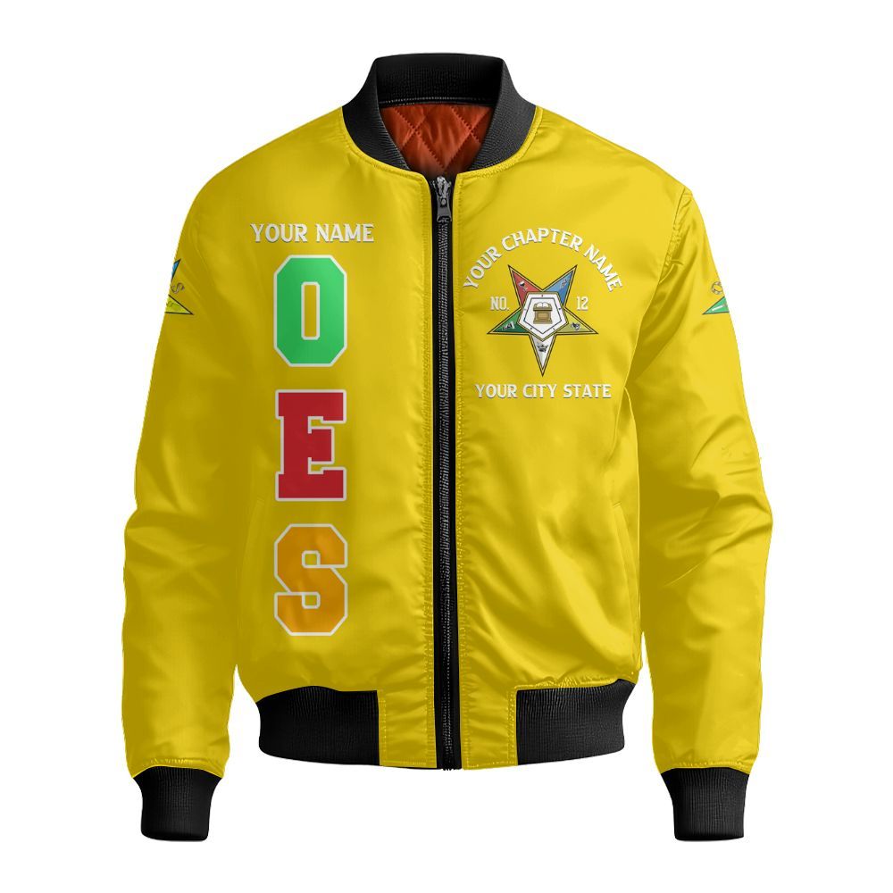Ireishprint OES Custom Custom Legacy Polo Shirt, Customize Color Block Yellow Order Of The Eastern Star OES Sorority Bomber Jacket