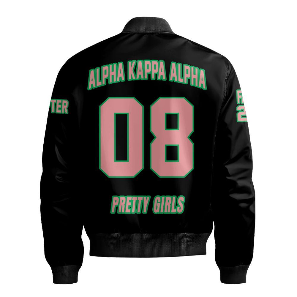 Ireishprint A.K.A Custom Chapter Bomber Jacket, Personalized Black Bomber Jacket 1908 Sorority Bomber Jacket