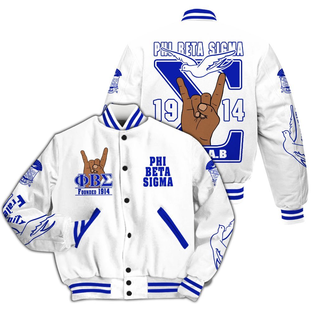 Ireishprint ΦΒΣ Varsity Jacket, Dove Hand Sign White Jacket 1914 Fraternity Jacket