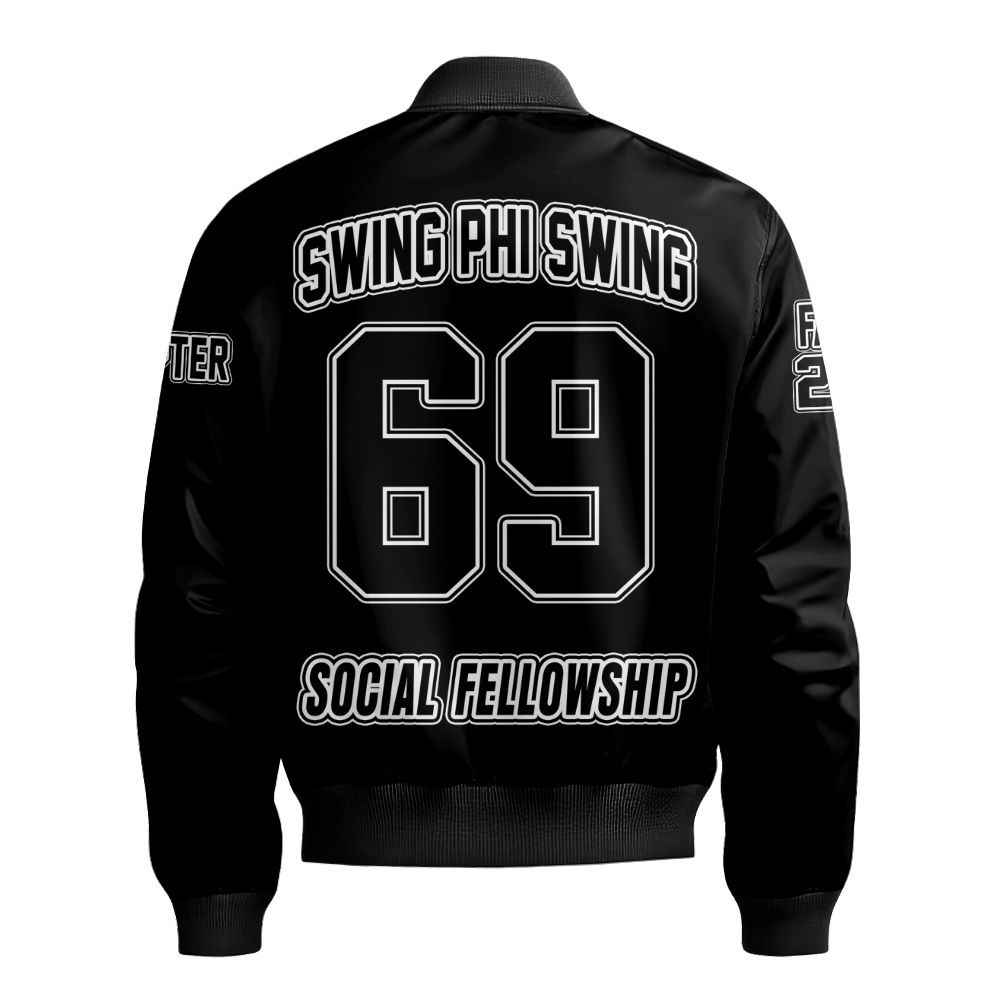 Ireishprint Swing Phi Swing Custom Line Crossing Jacket, Personalized Black Swing Phi Swing Line Jacket Sorority Bomber Jacket