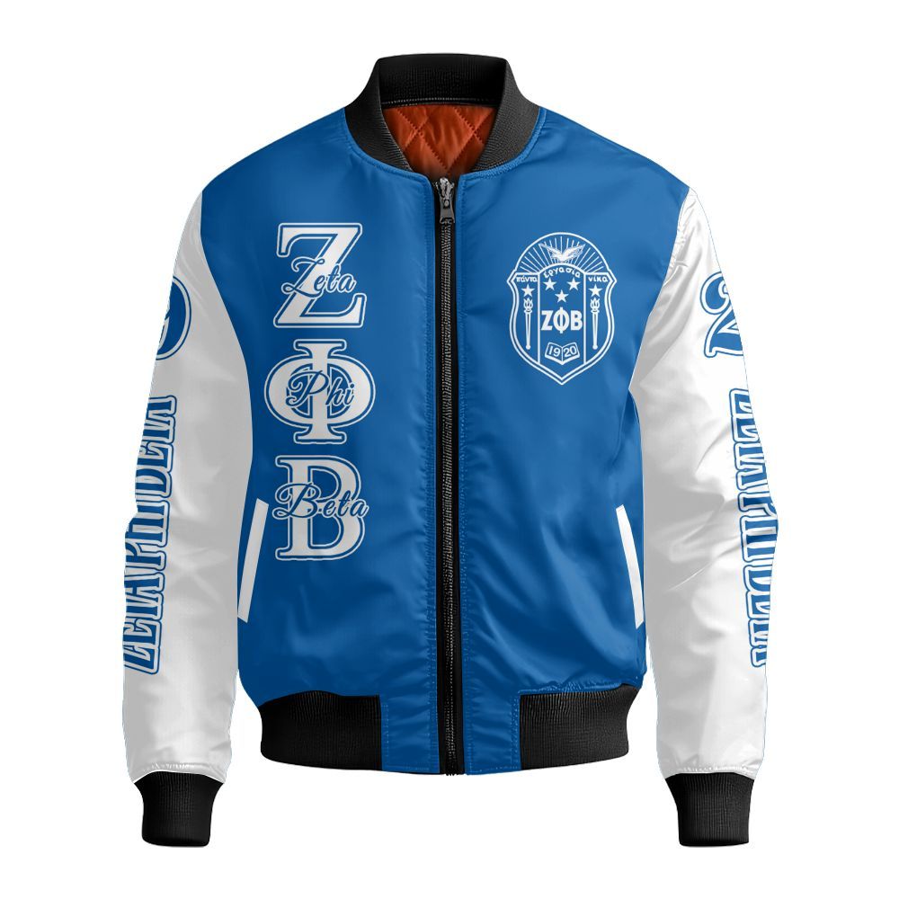 Ireishprint Zeta Phi Beta Shirt, Hand Sign White Sleeve Royal Blue Shirt Zeta Phi Beta Sorority Bomber Jacket