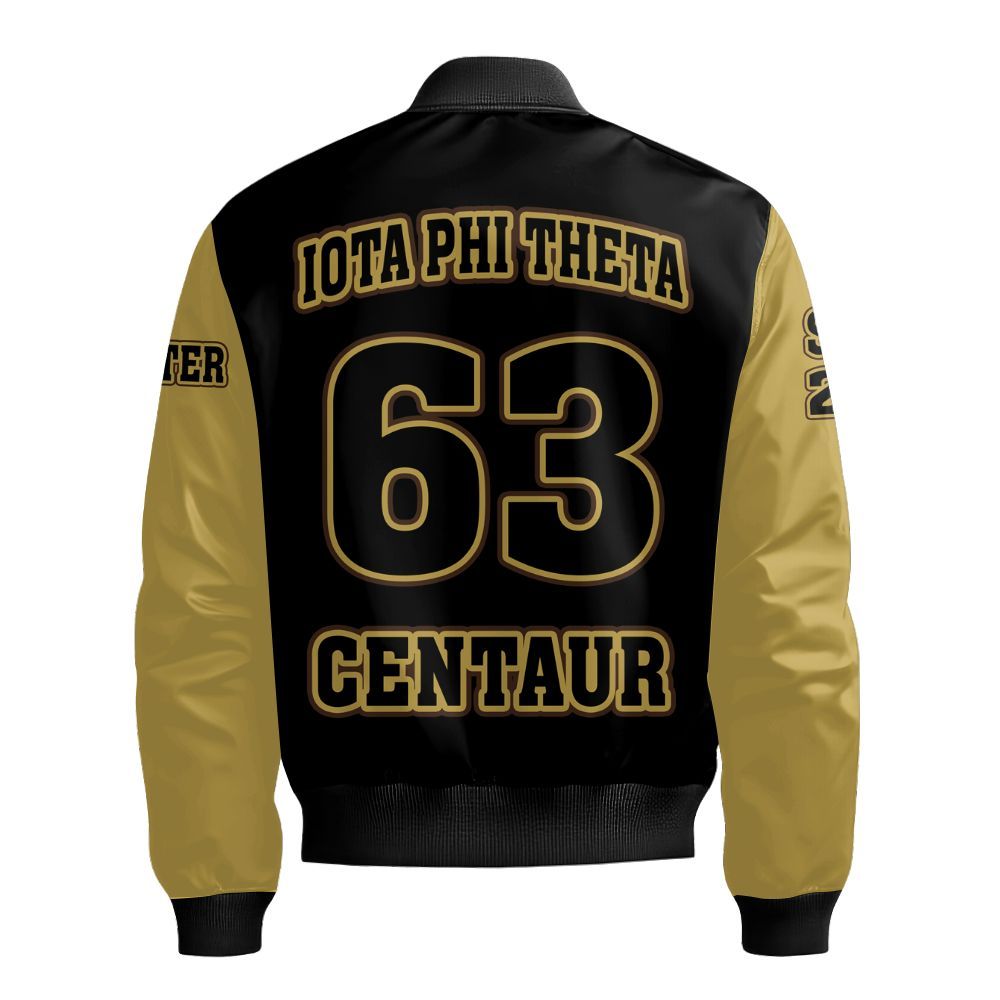 Ireishprint Iota Phi Theta Custom Chapter Shirt, Personalized Gilded Gold Sleeves Black Shirt Iota Phi Theta Fraternity Bomber Jacket