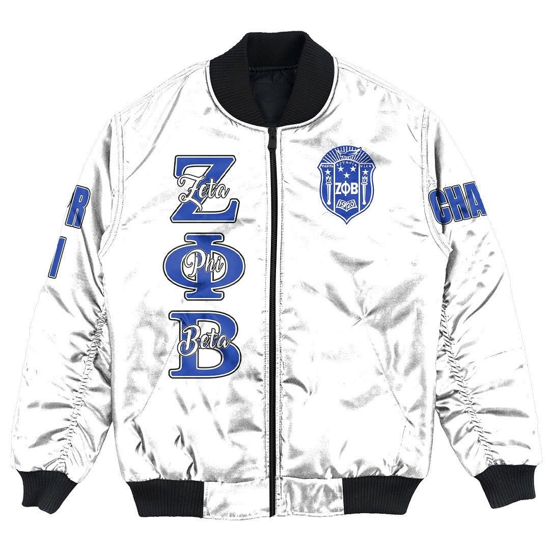 Personalized Zeta Phi Beta White Bomber Jacket