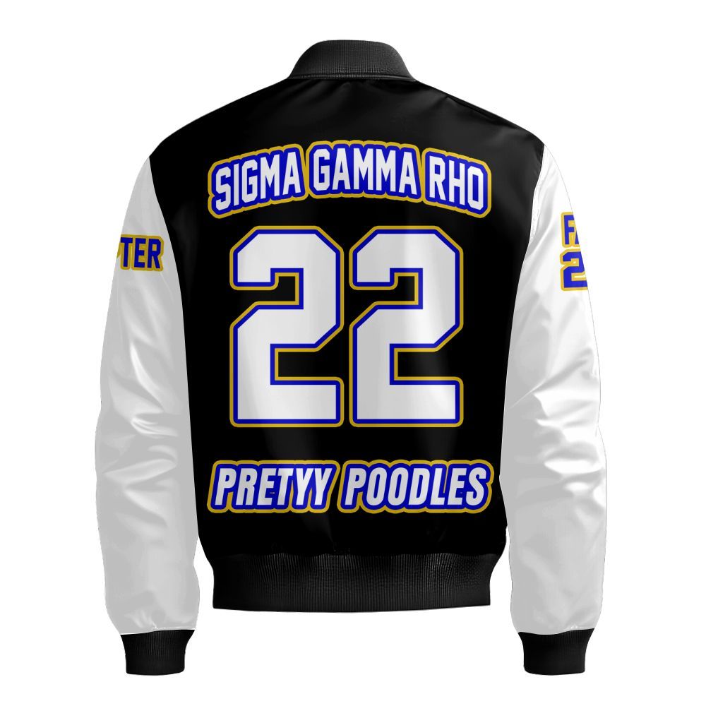 Ireishprint Tau Beta Sigma Custom Chapter Stitched Jacket, Personalized Black Mix White Sleeves Tau Beta Sigma Sorority Embroidered Bomber Jacket