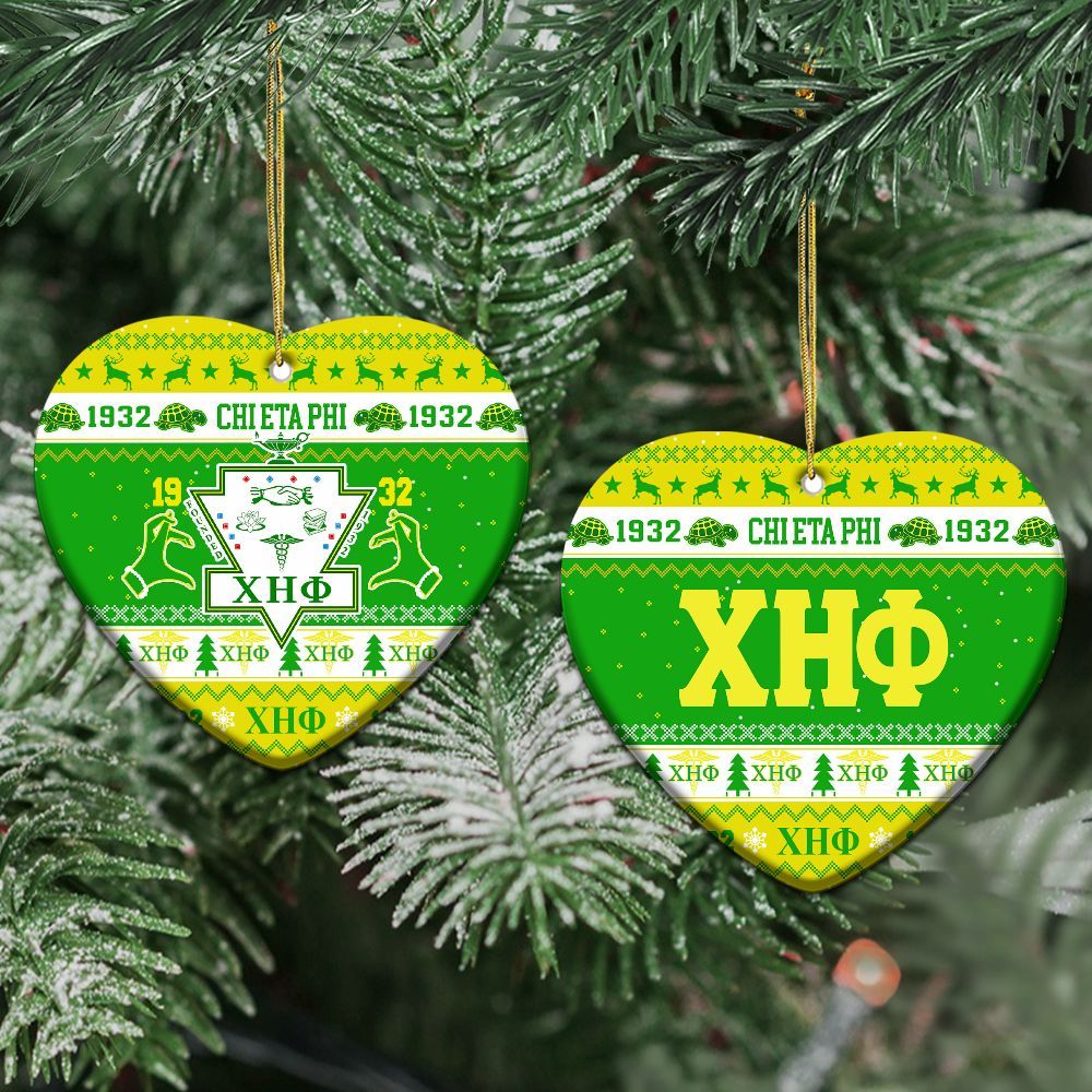Ireishprint Chi Eta Phi Ceramic Ornament, Green Yellow Christmas Inspired Pattern 1932 Sorority Ornament