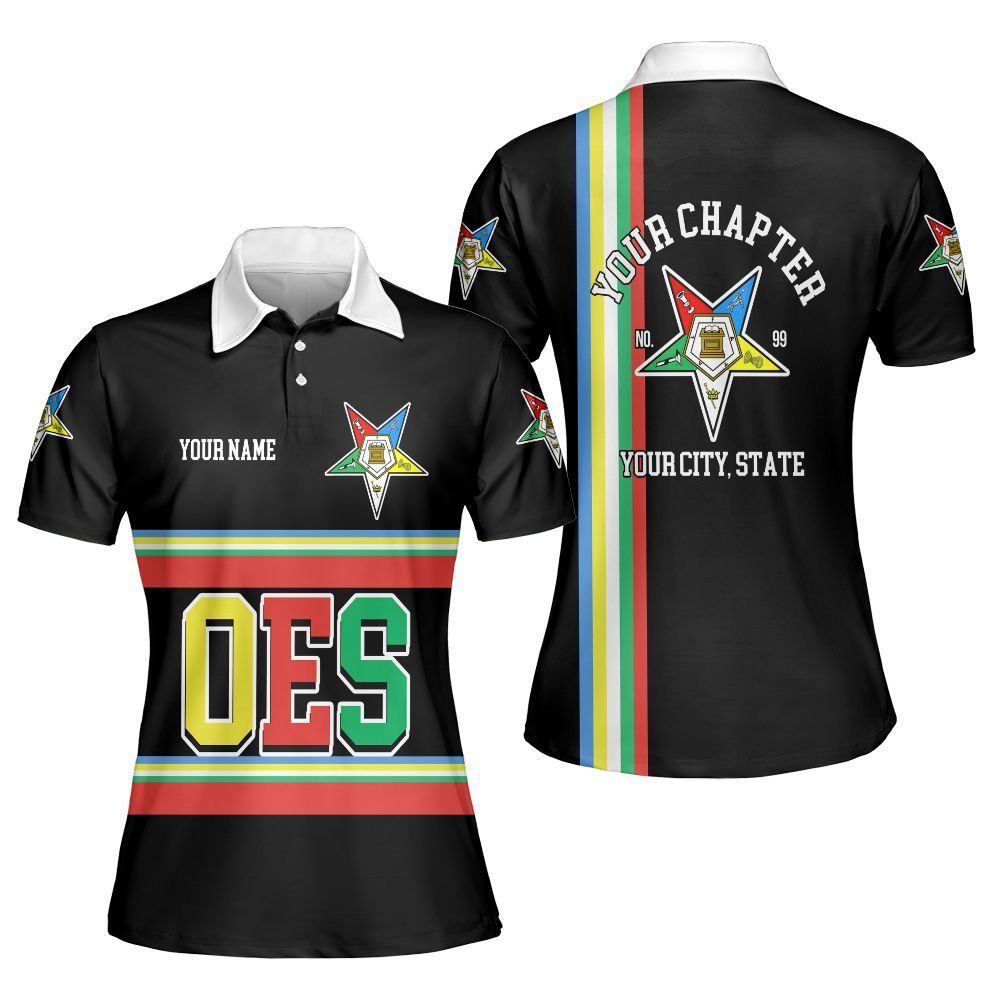 Ireishprint OES Custom Legacy Polo Shirt, Black Line Emblem Order Of The Eastern Star OES Polo Shirt Sorority Polo Shirt