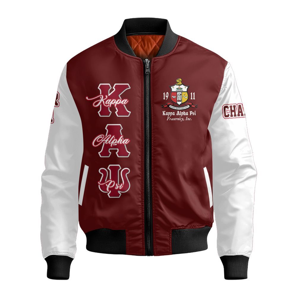Ireishprint ΚΑΨ Custom Chapter Stitched Jacket, Personalized Krimson White Sleeve Kappa Fraternity Embroidered Bomber Jacket