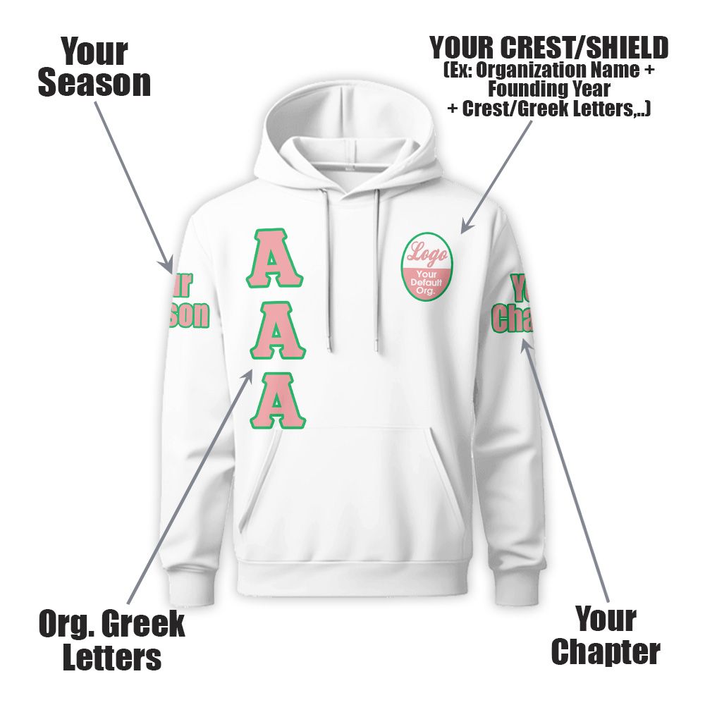 Custom Chapter Hoodie, Alpha Kappa Alpha White Mix Salmon Pink 1908 Sorority Hoodie