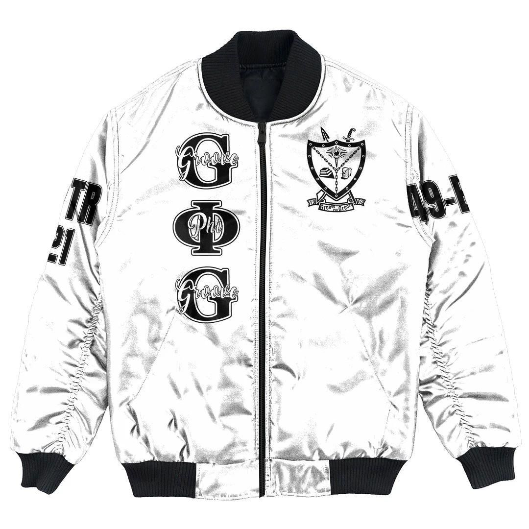 Custom Chapter Groove Phi Groove White Bomber Jacket