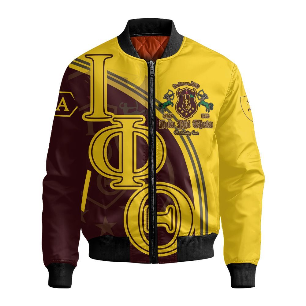 Ireishprint Iota Phi Theta Polo Shirt, Charcoal Brown Gold ΙΦΘ Lettered Style Fraternity Bomber Jacket