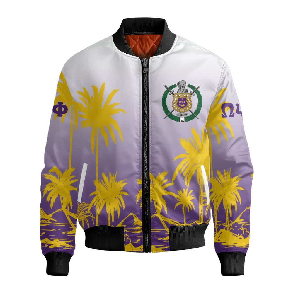 Ireishprint ΩΨΦ Hawaii Shirt, Palm Tree Gradient Hawaii Shirt ΩΨΦ Fraternity Bomber Jacket