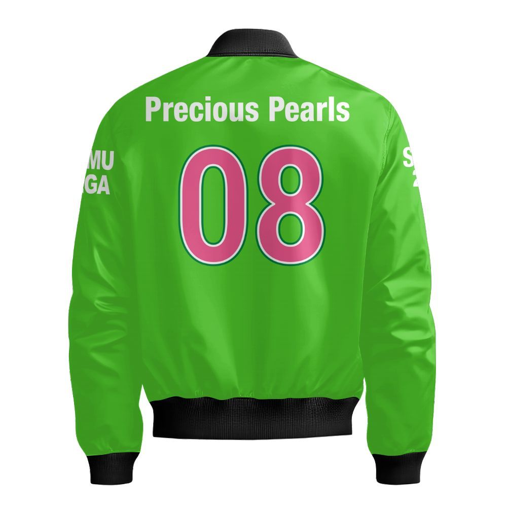Ireishprint A.K.A Custom Probate Line Crop Shirt, Personalized Salmon Pink And Apple Green 1908 Sorority Bomber Jacket