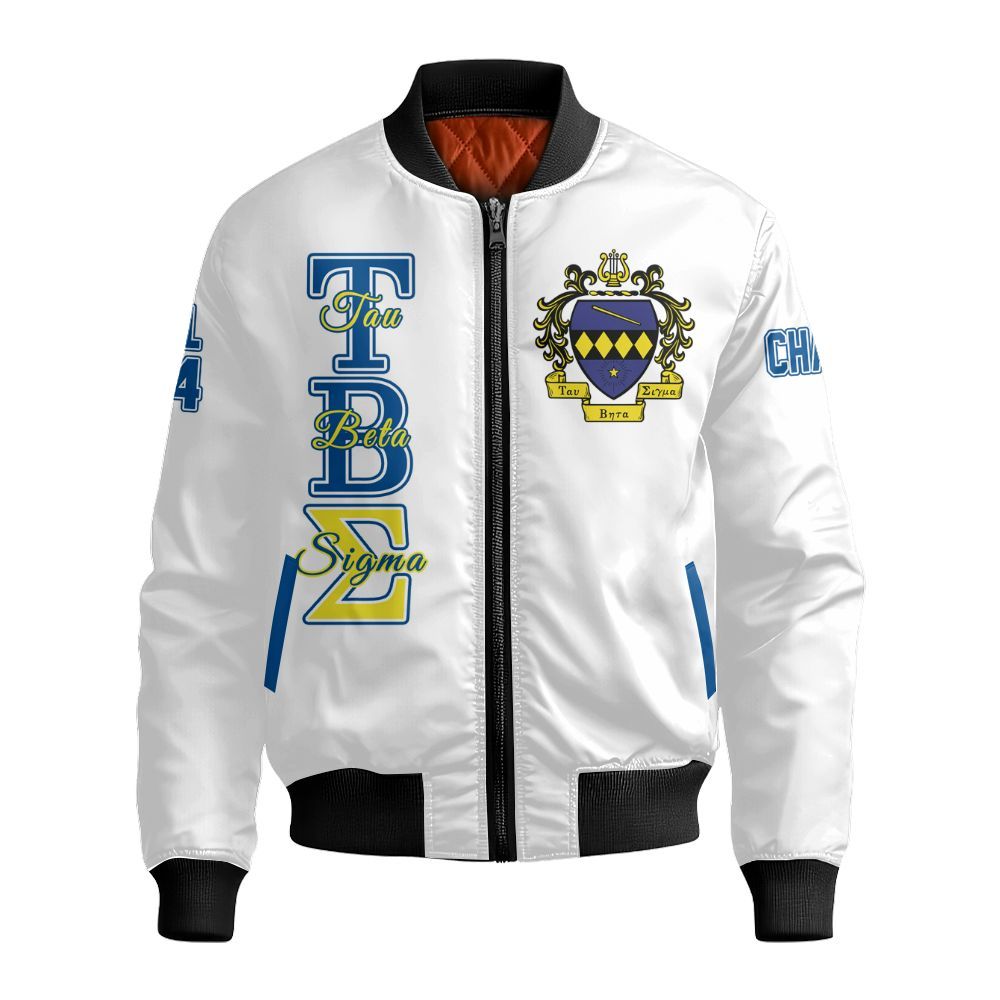 Ireishprint Tau Beta Sigma Custom Line Crossing Jacket, Personalized Tau Beta Sigma White Line Jacket Sorority Bomber Jacket
