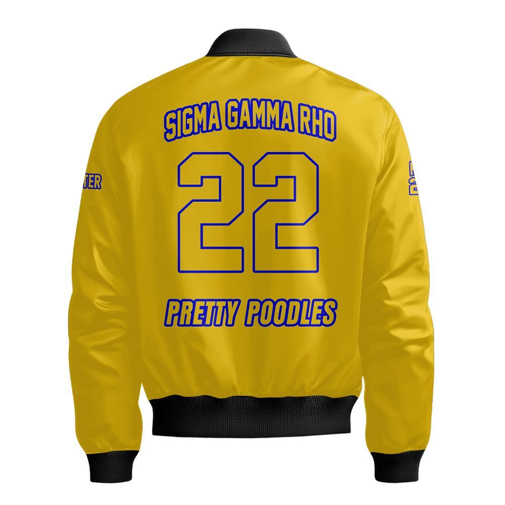 Ireishprint Sigma Gamma Rho Custom Chapter Crop Shirt, Personalized Gold Sigma Gamma Rho Sorority Bomber Jacket