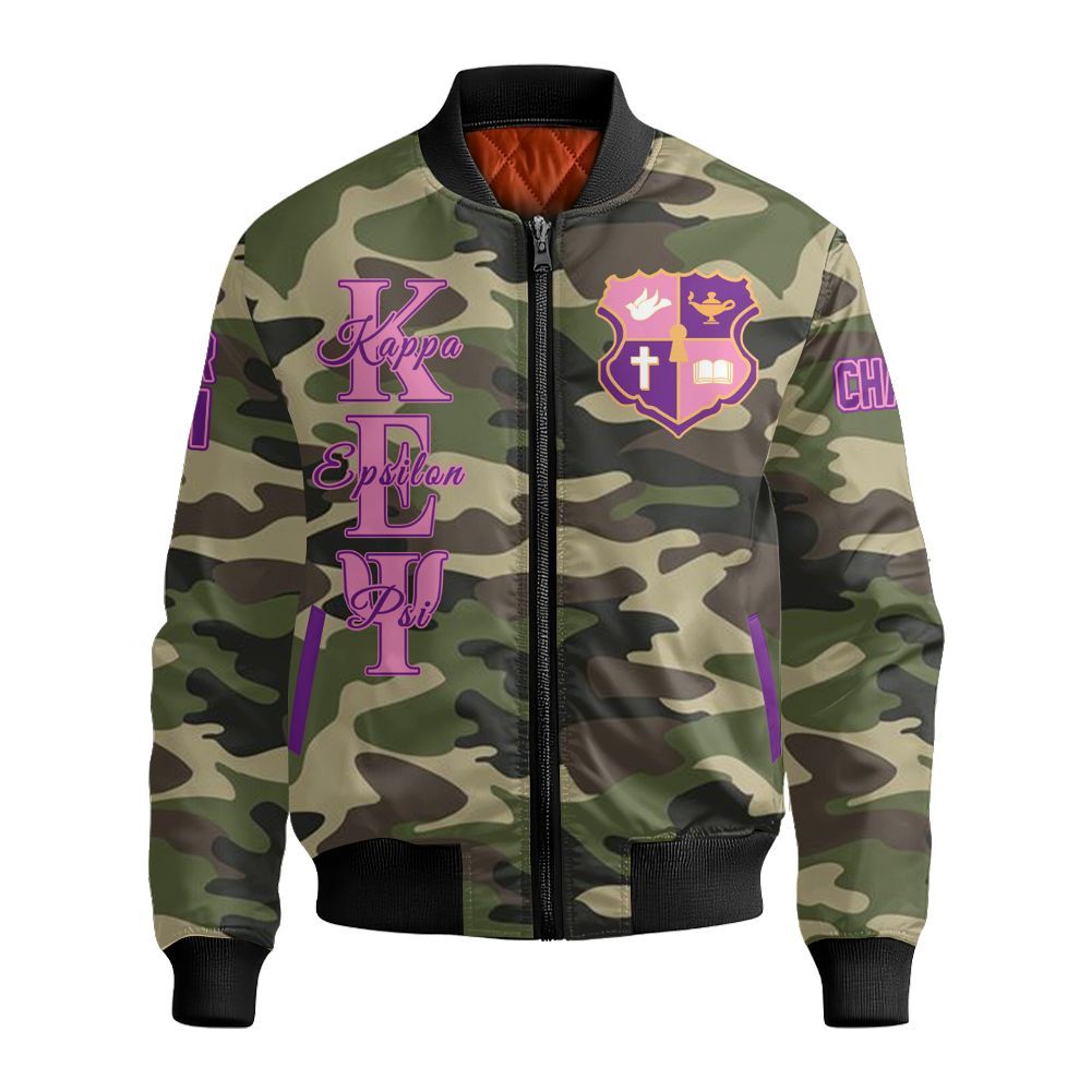 Ireishprint Kappa Epsilon Psi Military Custom Chapter Shirt, Personalized Camo Style Shirt Kappa Epsilon Psi Military Sorority Bomber Jacket