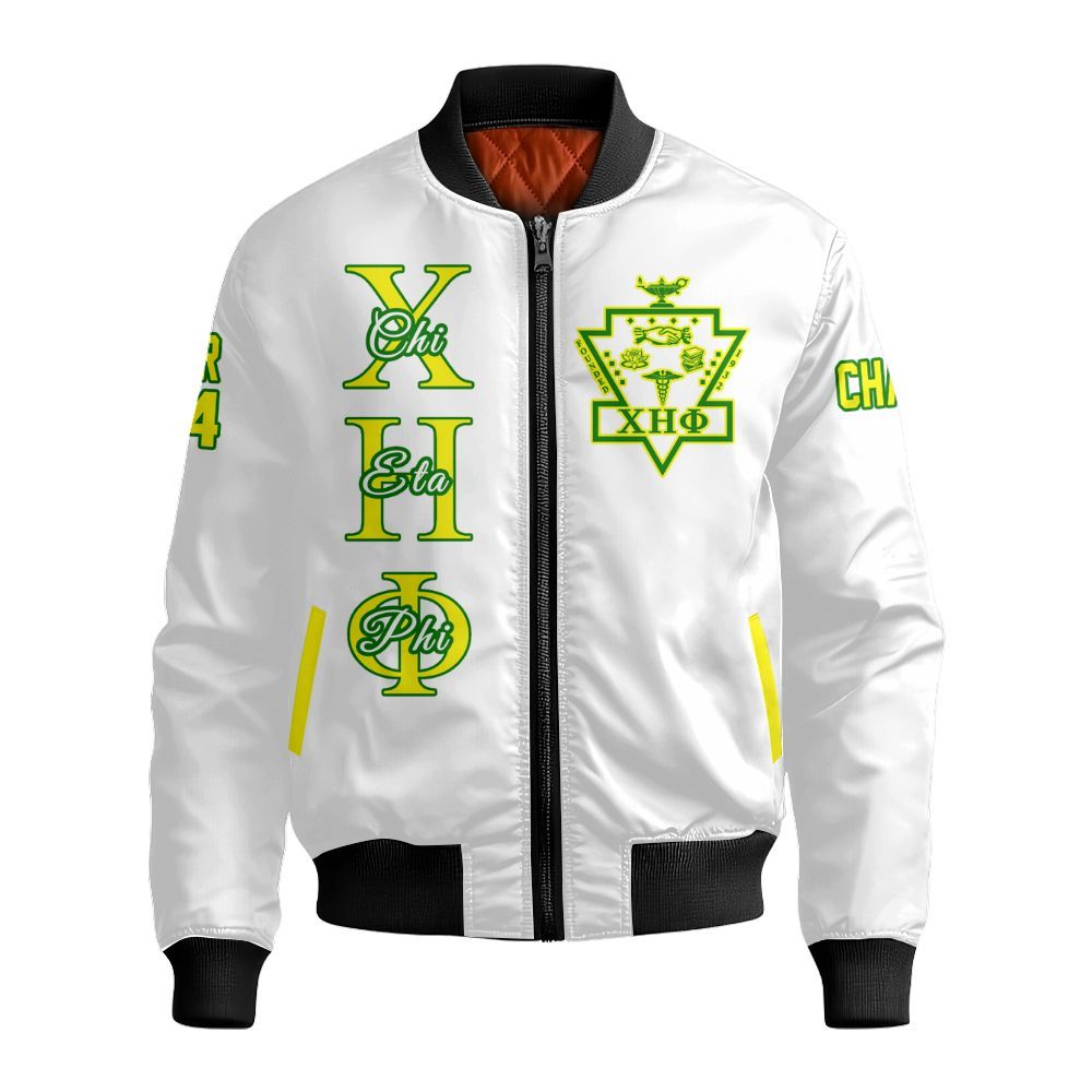 Ireishprint Chi Eta Phi Custom Chapter Varsity Jacket, Personalized White Lemon Yellow Varsity Jacket Chi Eta Phi Since 1932 Sorority Bomber Jacket