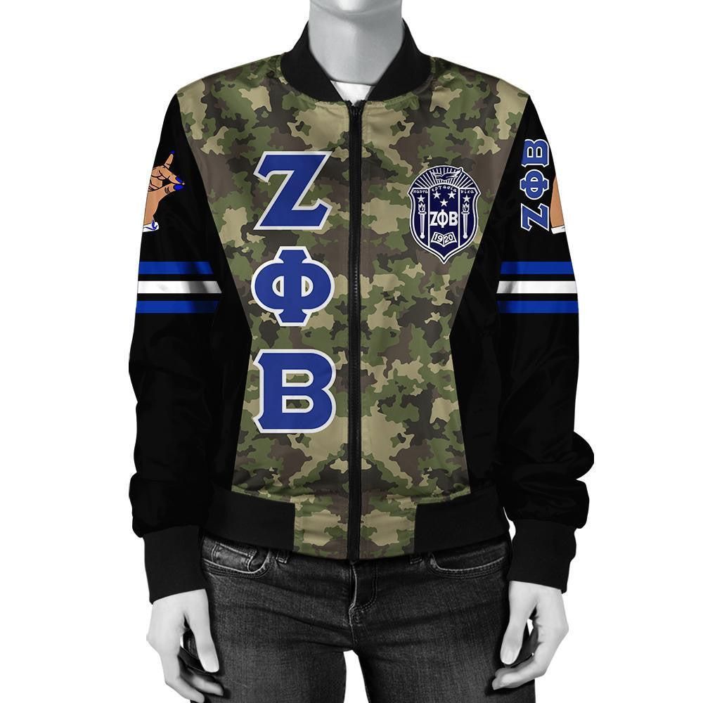 Zeta Phi Beta Sorority Camouflage Bomber Jacket