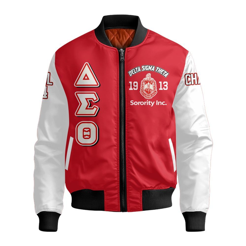 Ireishprint Delta Sigma Theta Custom Chapter Polo Shirt, Delta Sigma Theta Crimson Polo White Sleeve 1913 Sorority Bomber Jacket
