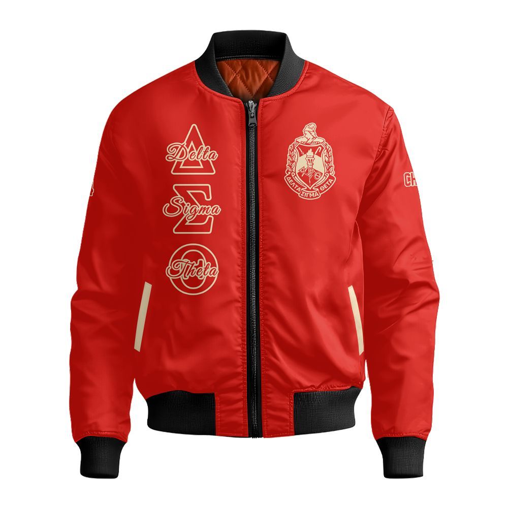 Ireishprint Delta Sigma Theta Custom Chapter Crop Shirt, Personalized Crimson Delta Sigma Theta Sorority Bomber Jacket