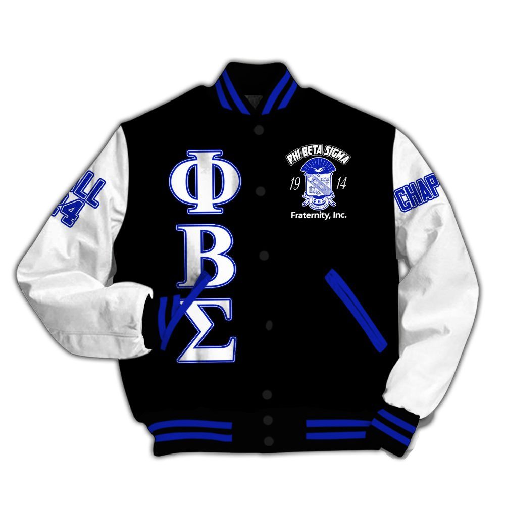 Ireishprint ΦΒΣ Custom Chapter Varsity Jacket, Personalized Black Jacket White Sleeve 1914 Fraternity Jacket
