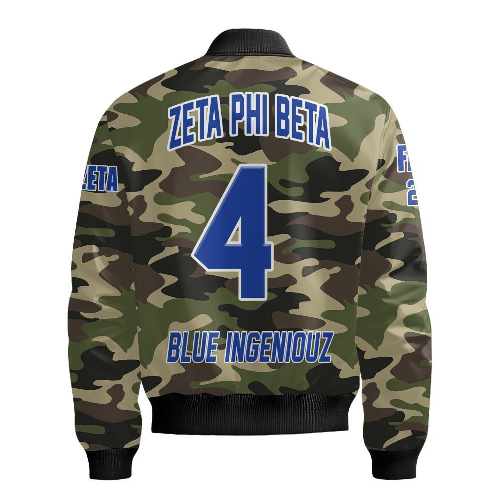 Ireishprint Zeta Phi Beta Custom Chapter Shirt, Personalized Camo Style Camoflage Shirt Zeta Phi Beta Sorority Bomber Jacket