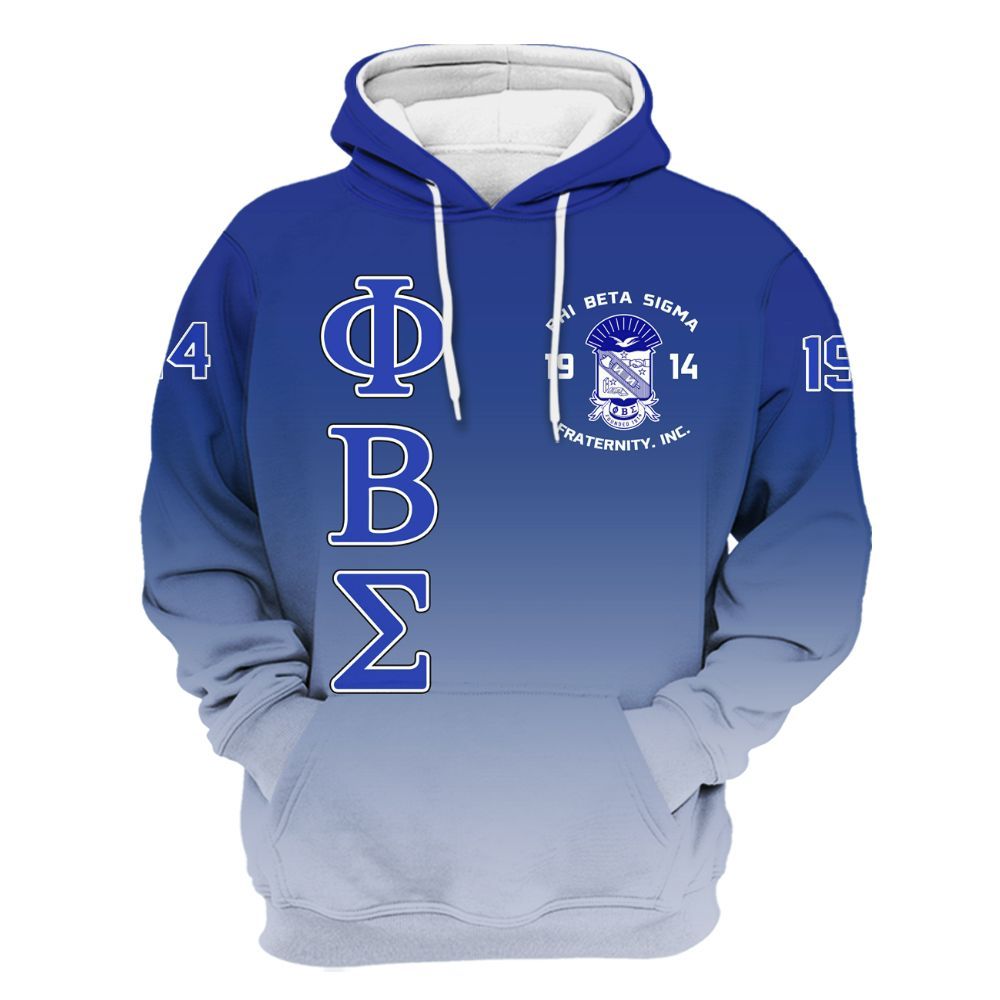 Ireishprint Phi Beta Sigma Shirt, ΦΒΣ Lettered Gradient Royal Blue Style 1914 Fraternity Hoodie