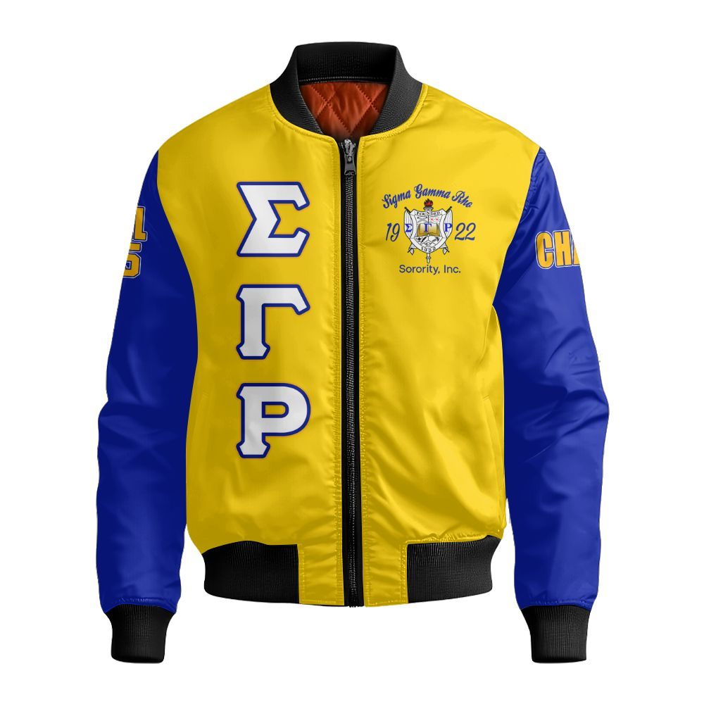 Ireishprint Sigma Gamma Rho Custom Chapter Varsity Jacket, Gold Duo RHoyal Blue Style 1922 Sorority Bomber Jacket