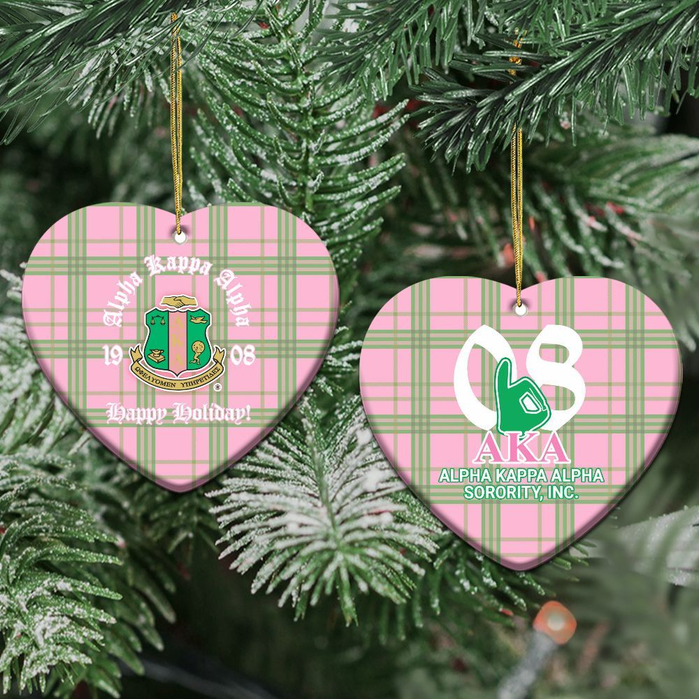 Ireishprint A.K.A Ceramic Ornament, Handsign Inspired Salmon Pink Mix Green 1908 Sorority Christmas Ornament
