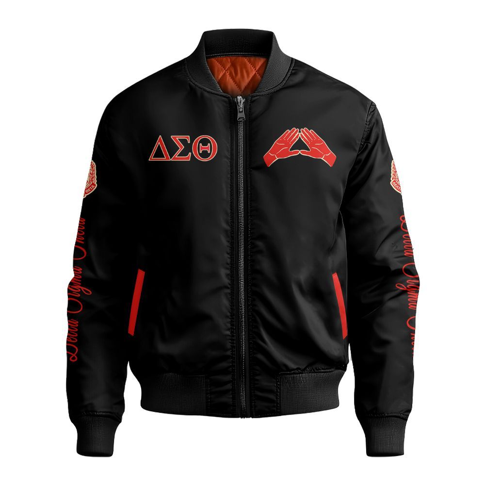 Ireishprint Delta Sigma Theta Crossing Jacket, Delta Elephant Hand Sign Black Jacket Delta Sigma Theta Sorority Bomber Jacket