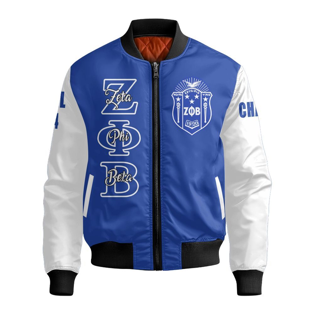 Ireishprint Zeta Phi Beta Custom Knitted Cardigan, Personalized Blue Knitted Cardigan White Sleeve Z Phi B 1920 Sorority Bomber Jacket