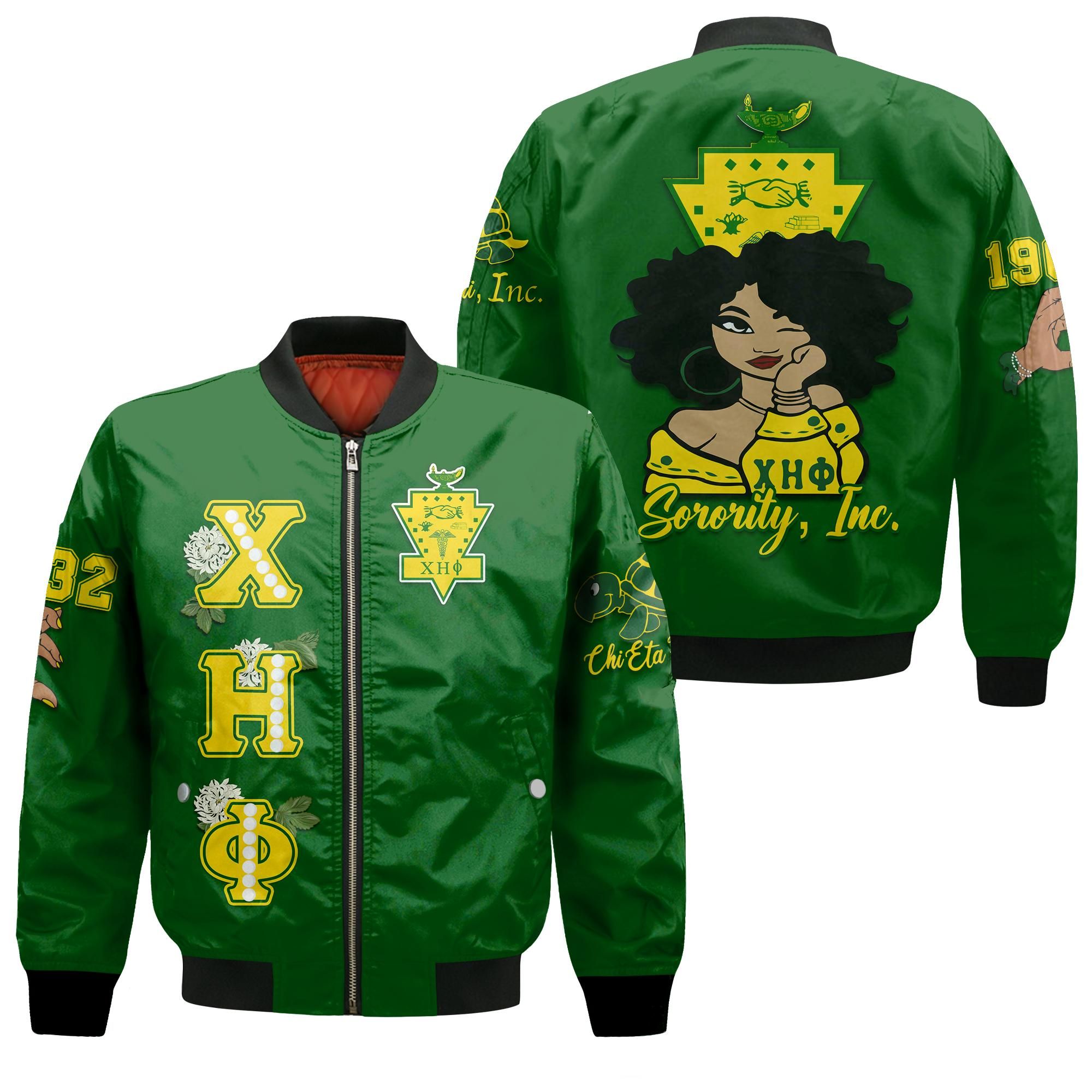 Chi Eta Phi White Chrysanthemum With Turtle Bomber Jacket LT12